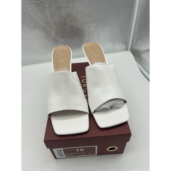 New Torgeis Scarlette‎ Faux Leather Triangle Heel Slip On Sandals White Size 10 - Picture 3 of 7